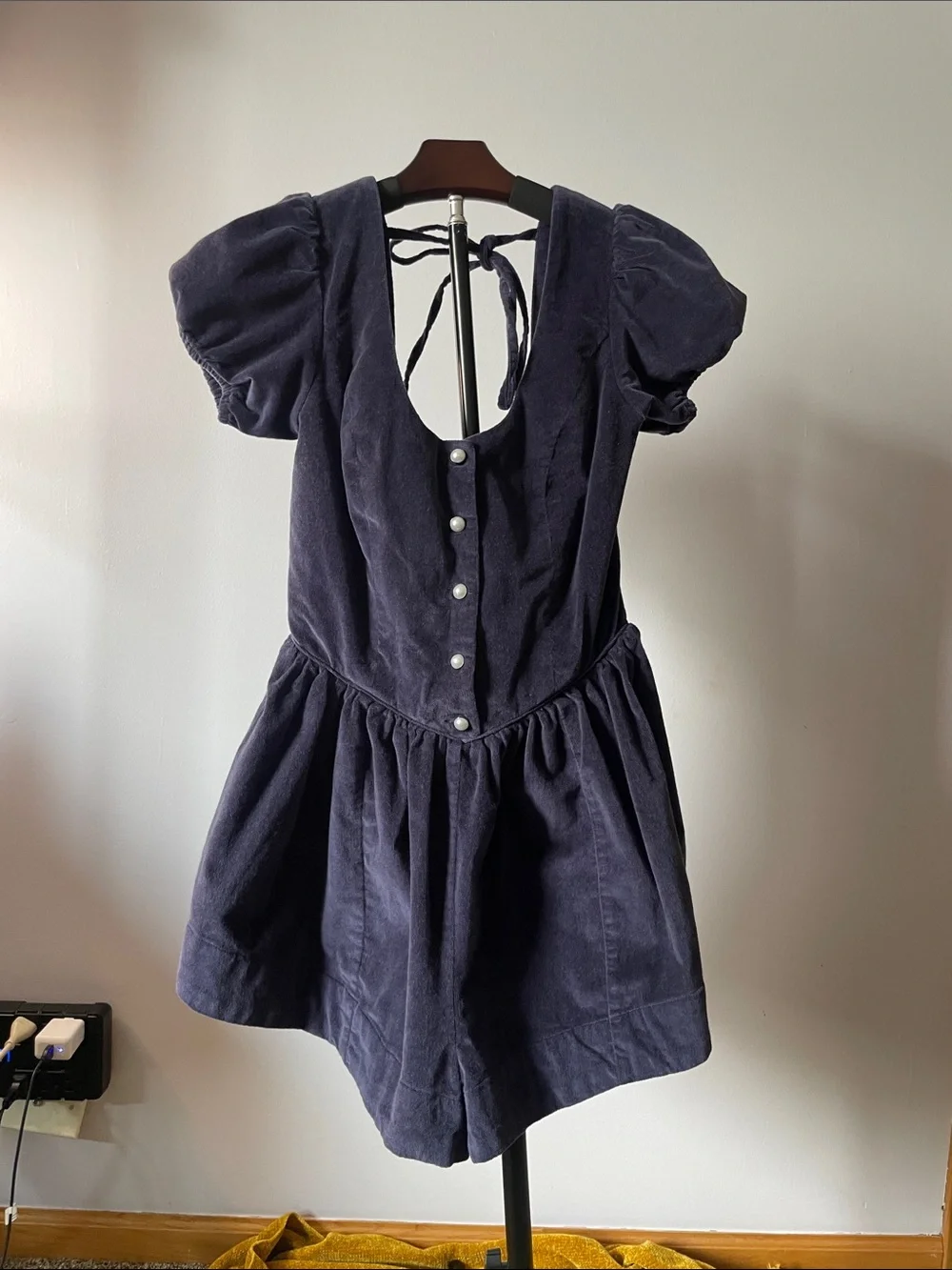 Free People Navy Puff Sleeve Button-Front Skorts